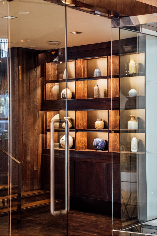 Shelves with vases