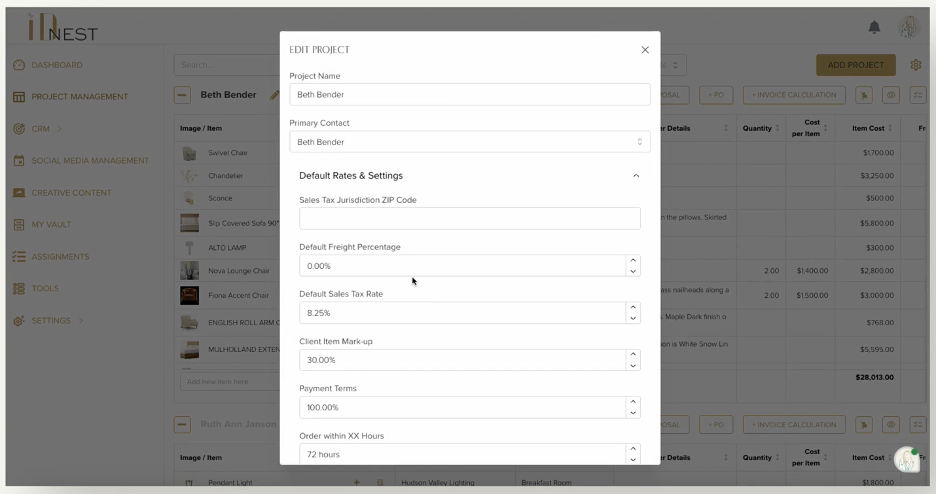 Screenshot of IDnest project management system
