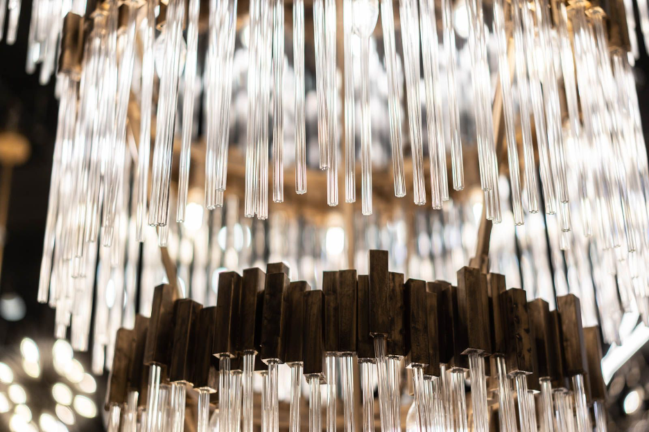 A close up shot of a chandelier